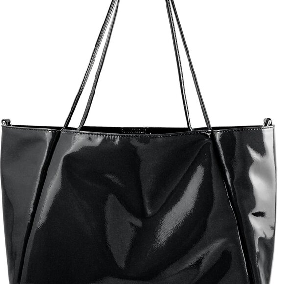 Patent Faux Leather Tote Convertible Shoulder Bag for Women Spacious - Picture 1 of 7
